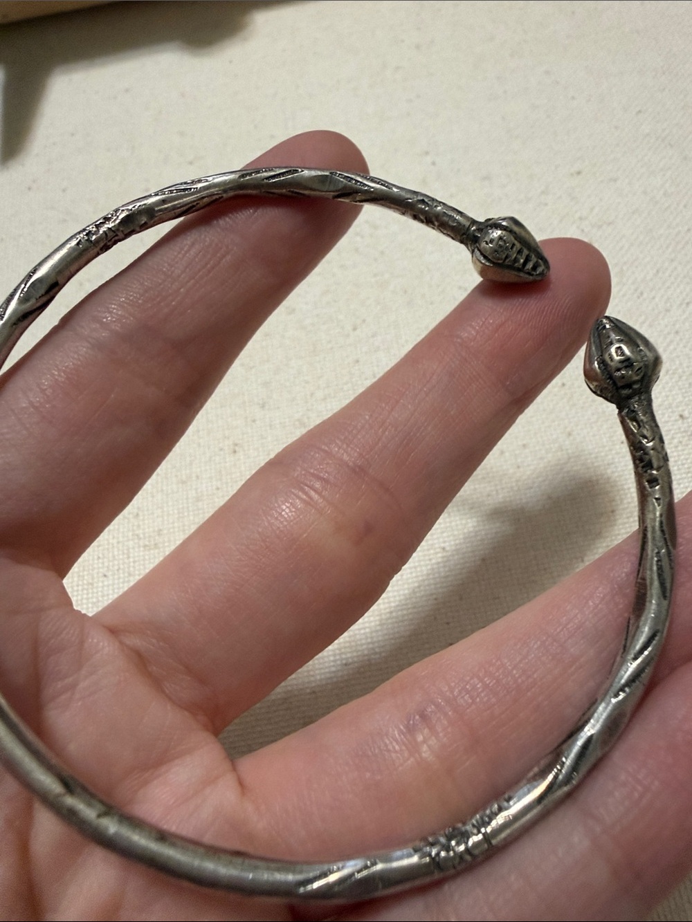 Sterling Silver Native Not Marked Snake-Head Cuff Bracelet - Picture 2 of 14